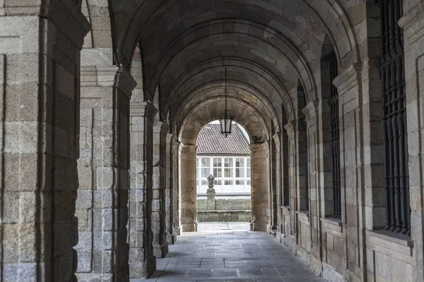 stock image Arches in Palace, Palacio de Raxoi, Obradoiro square.Santiago de Compostela, Galicia, Spain.
