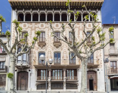 Architecture,modernist style building,Casa Sola Morales by Lluis Domenech i Montaner.Olot,Catalonia,Spain. clipart