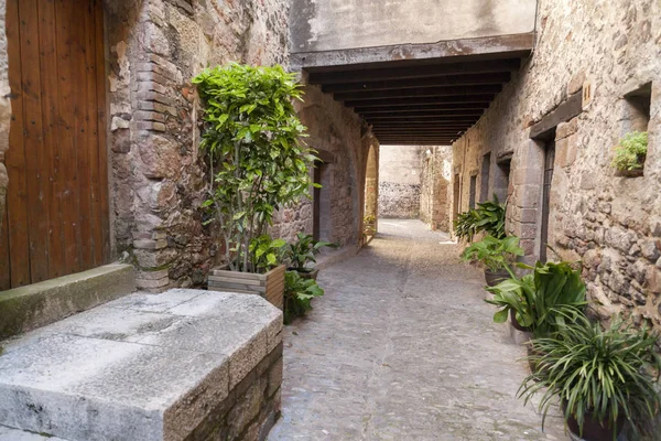 Antica strada a Santa Pau, Catalogna, Spagna . — Foto Stock