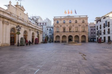  Plaza mayor, ana kare. Castellon, İspanya.