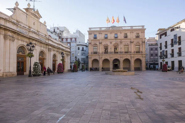  Plaza mayor, ana kare. Castellon, İspanya.