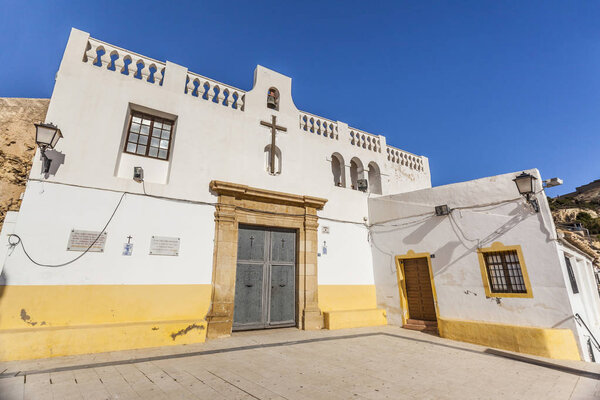 Hermitage church,ermita santa cruz.Typical neighborhood historic center, casco antiguo,barrio santa cruz.Alicante, Spain.