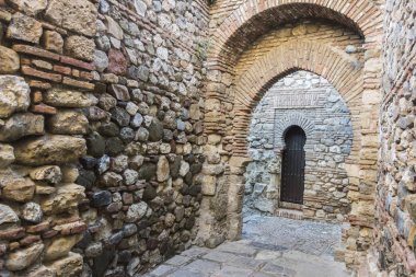  Tarihi bir anıt, La Alcazaba, Saray sur. Malaga, İspanya.