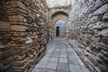  Tarihi bir anıt, La Alcazaba, Saray sur. Malaga, İspanya.