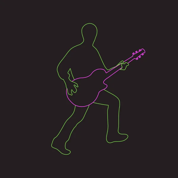 Chitarrista con chitarra su sfondo nero — Vettoriale Stock