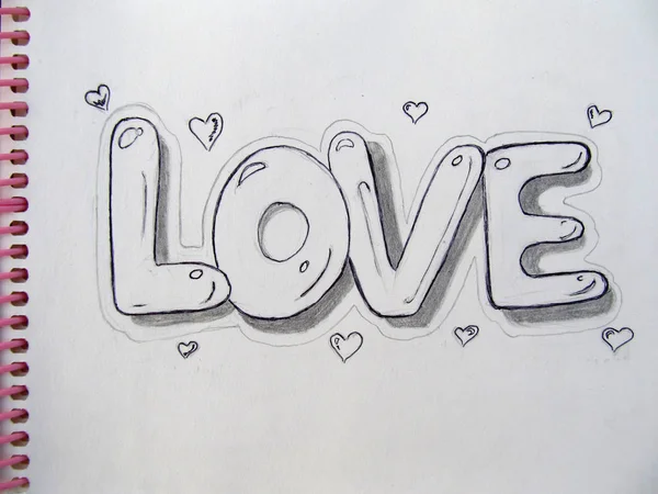 Bleistiftzeichnung auf Papier, Liebe, Karikatur — Stockfoto