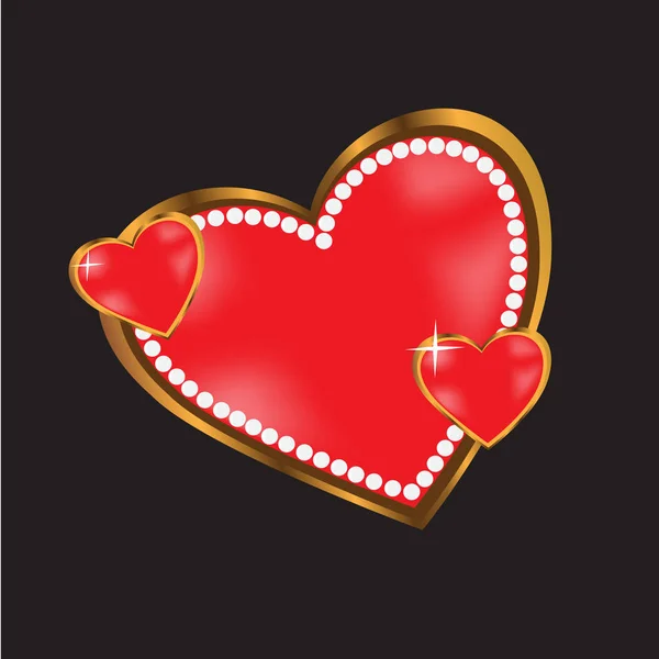 Red hearts on a black background — Stock Vector