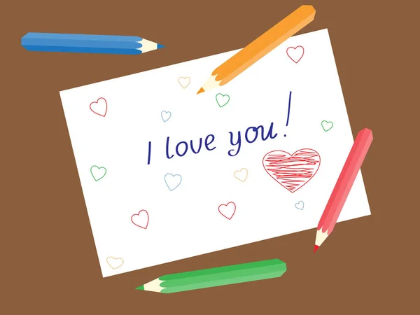 Je t'aime aussi le cœur dessiné avec un crayon sur papier — Image vectorielle