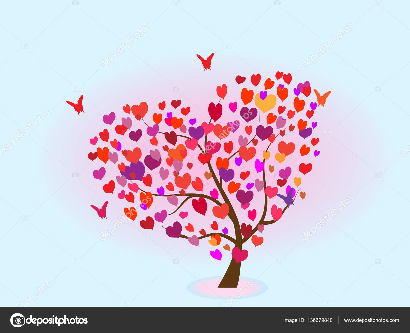 Albero a forma di cuore con farfalle uno sfondo romantico — Vettoriali di lenaxf