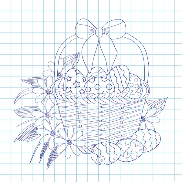 Panier de Pâques avec œufs et fleurs — Image vectorielle