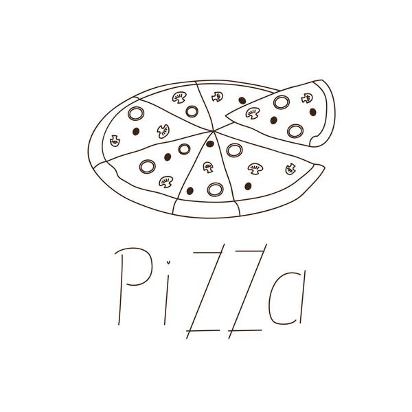 The mushrooms pizza drawn with hands, a logo for a pizzeria — Stock Vector