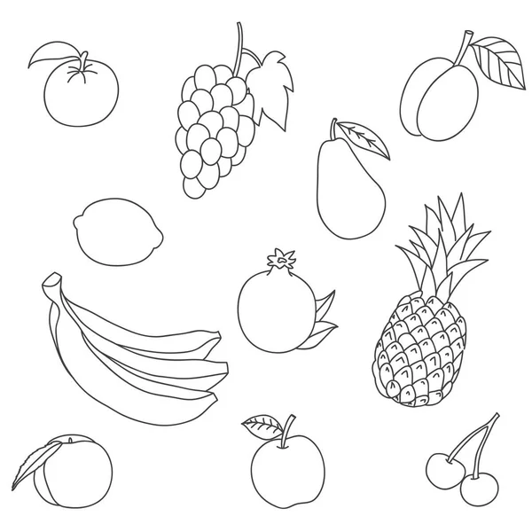 Un ensemble de fruits sur fond blanc, le croquis dessiné manuellement . — Image vectorielle