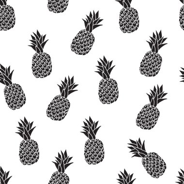 Ananas, gelen Dikişsiz desen beyaz bir arka plan üzerinde siyah-beyaz çizim