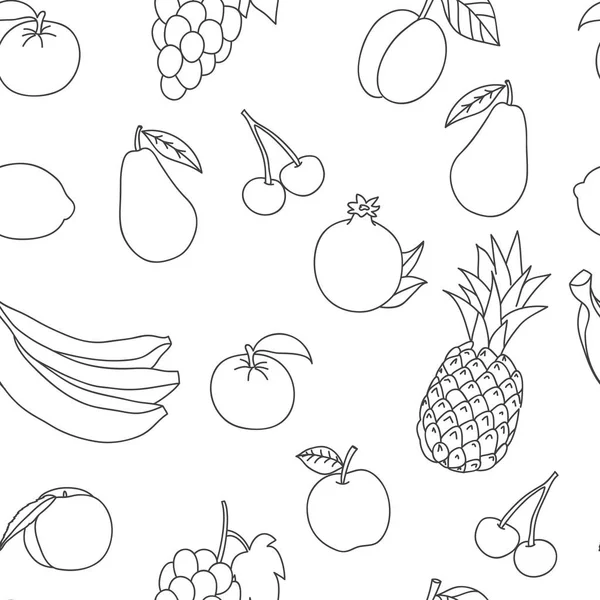 Naadloze patroon uit een set van fruit. De schets met een penseel op een witte achtergrond getekend. — Stockvector