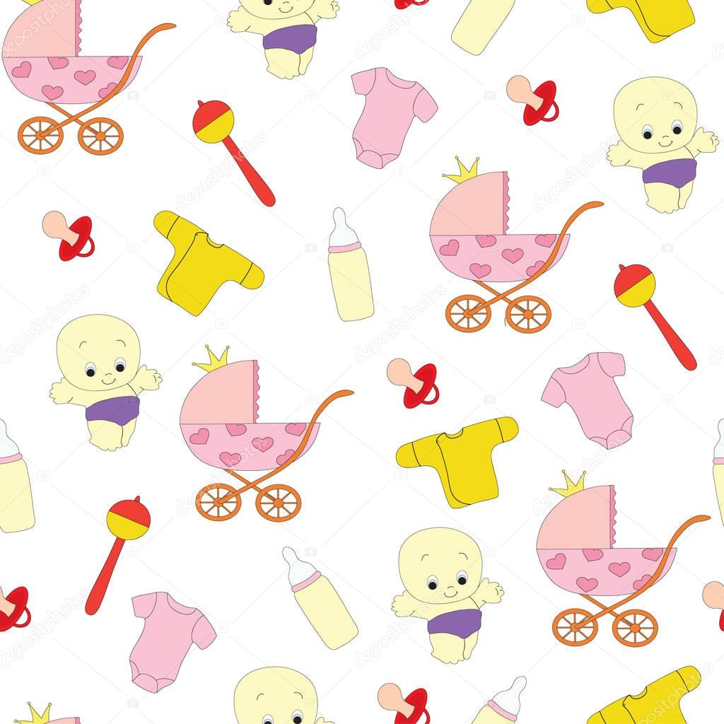 Seamless pattern with children's subject. A vector picture on white background.