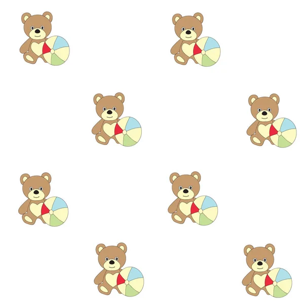 Nahtloses Muster mit Kinderspielzeug. ein Vektorbild mit einem Bären und einer Kugel — Stockvektor