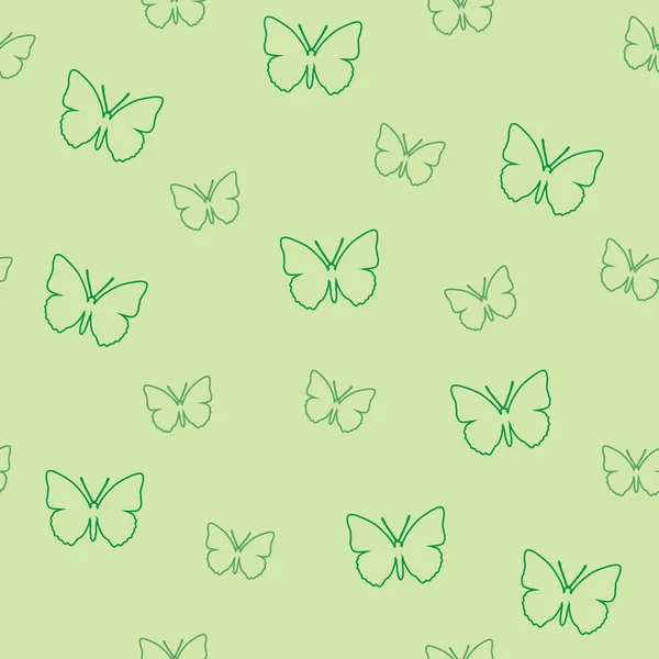 Бесшовный рисунок бабочек на зеленом фоне . — стоковый вектор