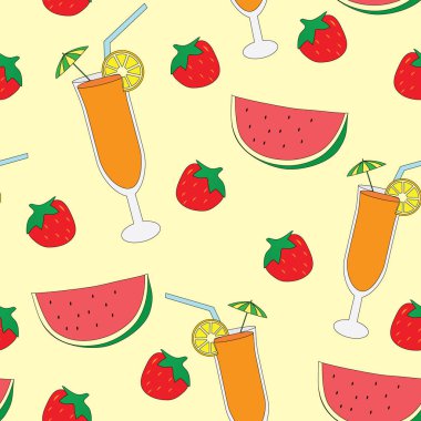 Çilek, karpuz ve kokteyl ile Seamless Modeli.