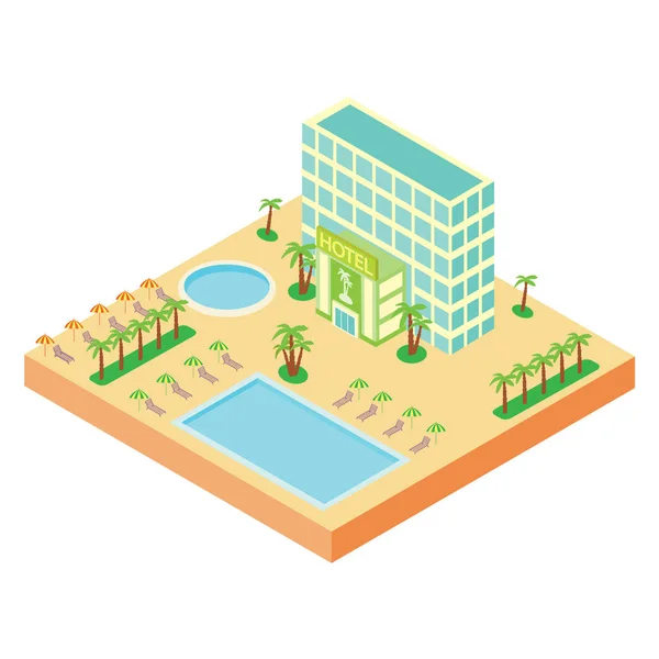 Isometric projection of the building of hotel. — Stock Vector