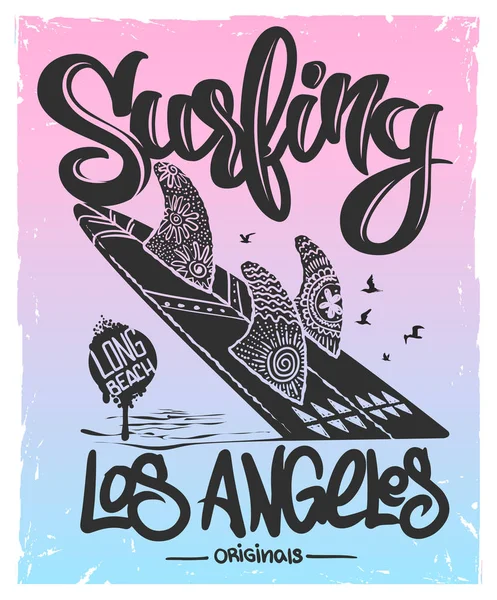 Deska surfingowa z literami, projekt koszulki — Wektor stockowy