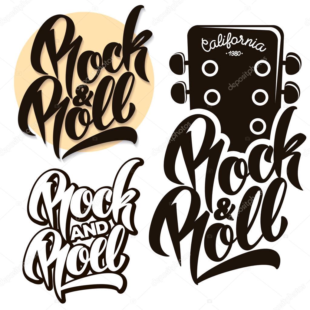 Rock and roll music emblems, labels, badges lettering.