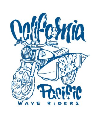 Motosiklet sörf tahtası illüstrasyon t-shirt grafik