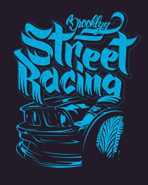 Racing car typography, t-shirt graphics, lettering clipart