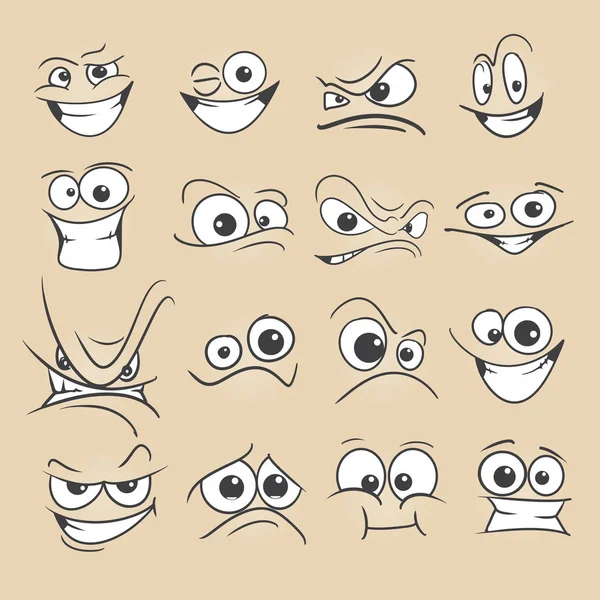 Caras de dibujos animados conjunto — Vector de stock