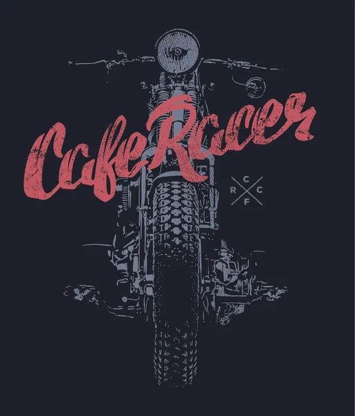 Cafe Racer Vintage Motorrad handgezeichneter T-Shirt Print — Stockvektor