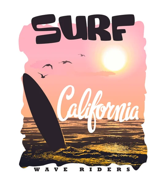 加州冲浪字体，T恤图形，矢量 — 图库矢量图片