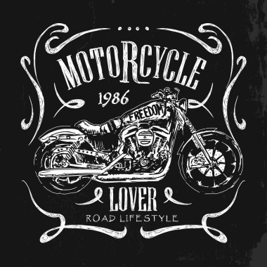 Vintage motosiklet elle çizilmiş t-shirt vektör