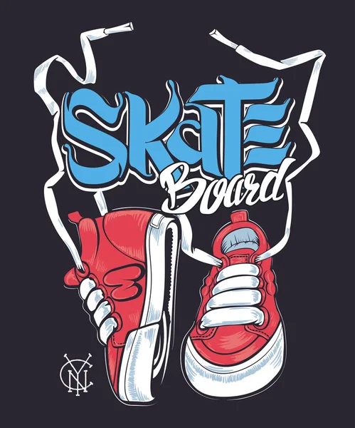 Sneakers och Skate ombord bokstäver, skjorta print — Stock vektor