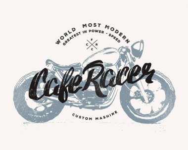 Cafe racer Vintage motosiklet elle çizilmiş tişört baskı