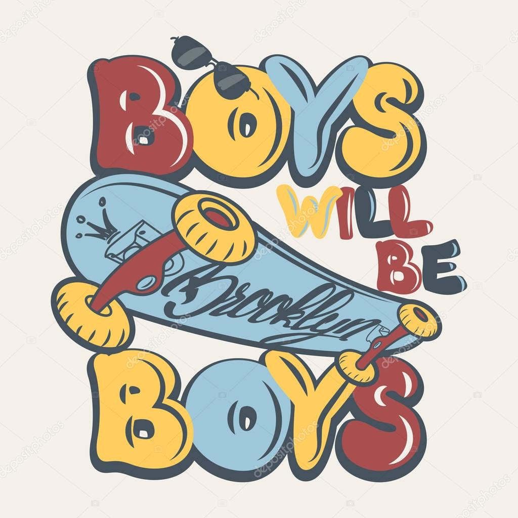 Skate board boys t-shirt graphics vector illustration