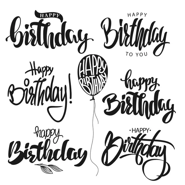 Feliz cumpleaños caligrafía mano letras conjunto vector — Vector de stock