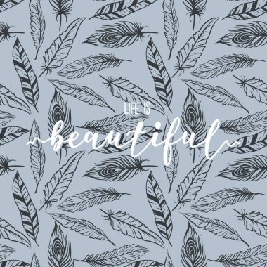 Baskı tasarımı yazı ile tüy desen