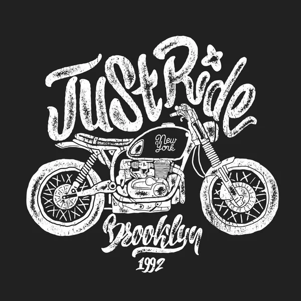 Illustration sketch motorcycle Brooklyn t shirt prints — Stock Vector
