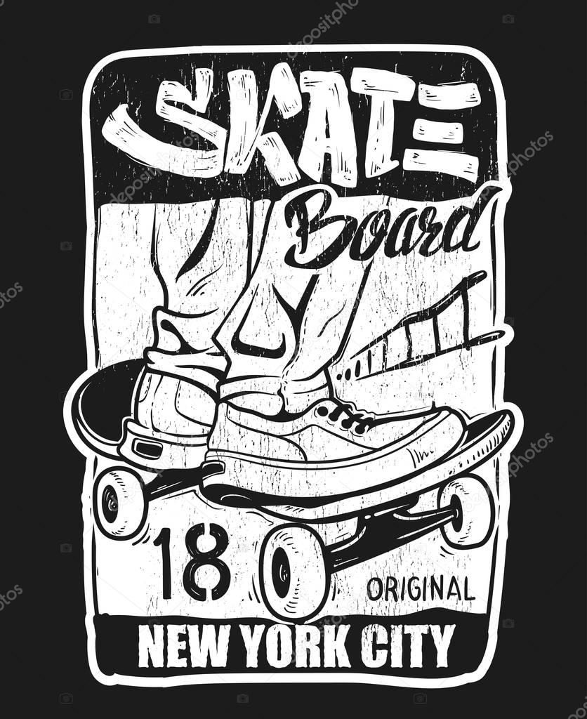 Skate board typography, t-shirt graphics, vectors.