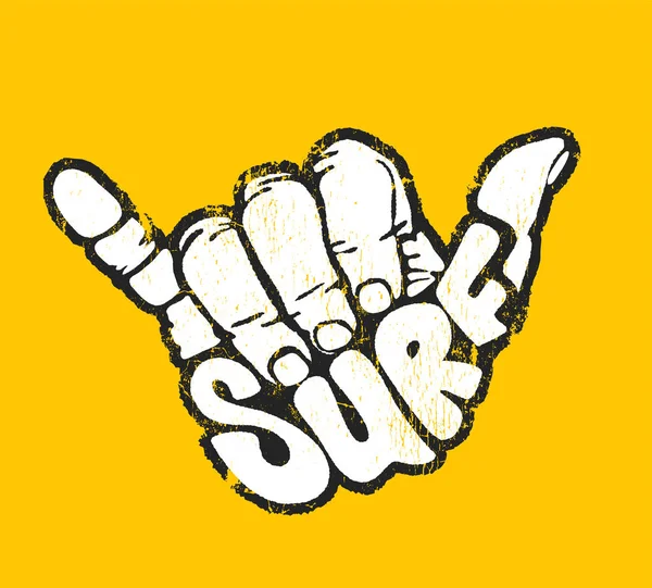 Surf mano signo de impresión — Vector de stock