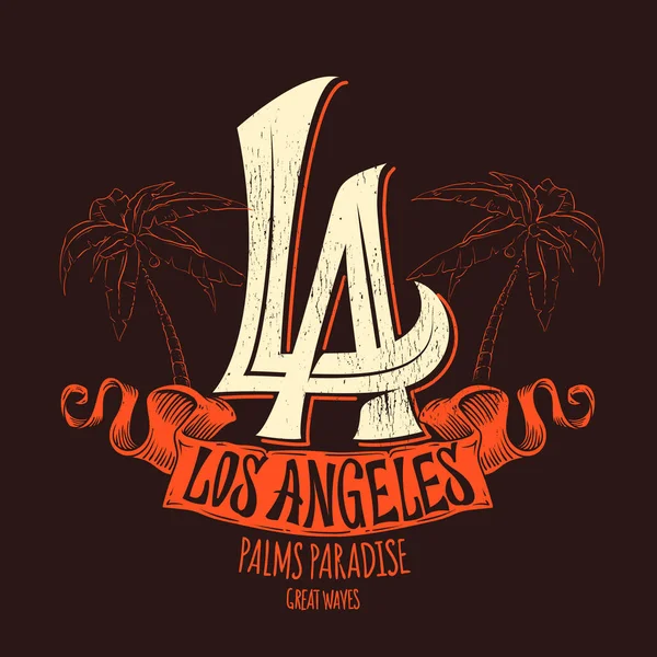Desenho de t-shirt de letras de Los Angeles. Ilustração vetorial . —  Vetores de Stock