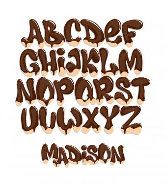 Çikolata Erime Typeset, tatlı alfabesi, vektör çizim.