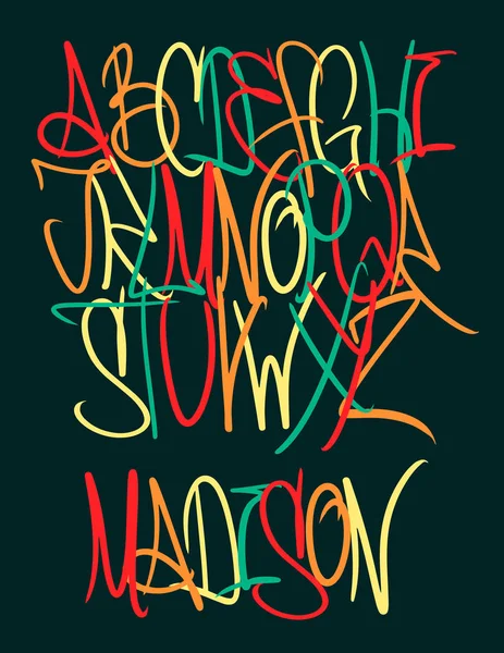 Graffiti grappige lettertype. Hand getekende kleurrijke brieven. — Stockvector