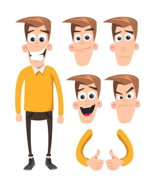 Komik çizgi film karakteri. Duygular ayarlayın. Vektör çizim