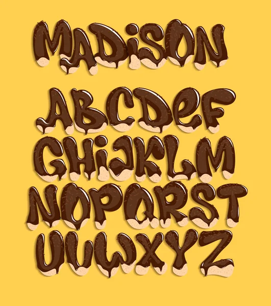 Chocolate Melting Typeset, alfabeto doce, ilustração vetorial . — Vetor de Stock