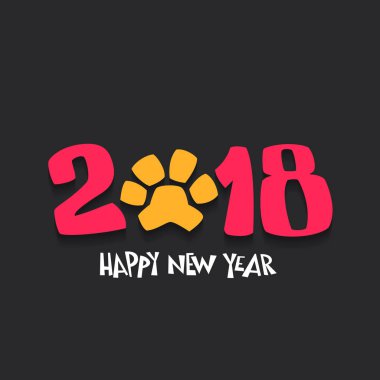Mutlu yeni yıl 2018 köpek track ile. Vektör çizim.
