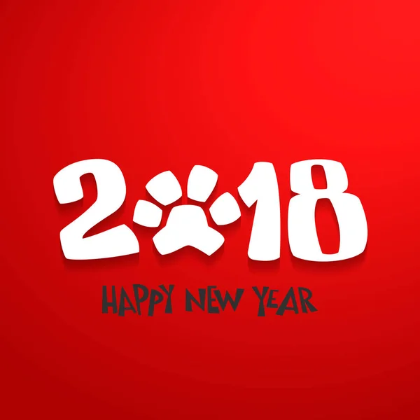 Feliz año nuevo 2018 con pista de perro. Ilustración vectorial . — Vector de stock