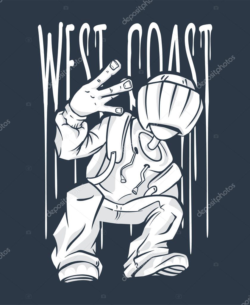 West Coast Guy Hip-Hop hand gesture. rap sign.
