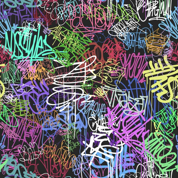 Dinding grafiti berwarna-warni tag pola mulus, grafiti seni jalanan - Stok Vektor