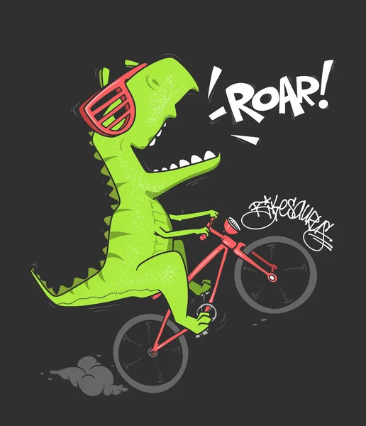 Dinossauro em bicicleta. design de impressão de camisa vetorial —  Vetores de Stock