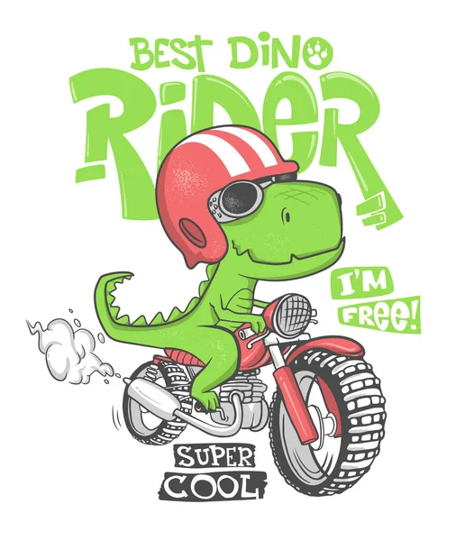 Dinosaur riding a motorbike vector print design Stock Illustration